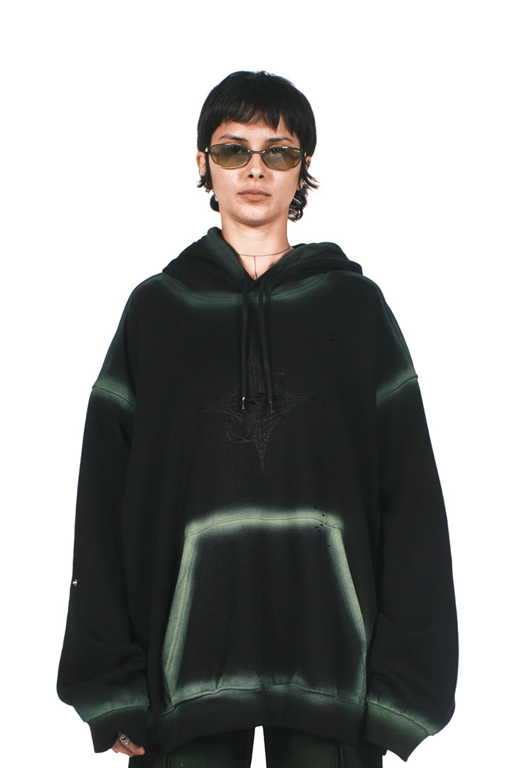 GREEN ACID SPRAY BLACK HOODIE