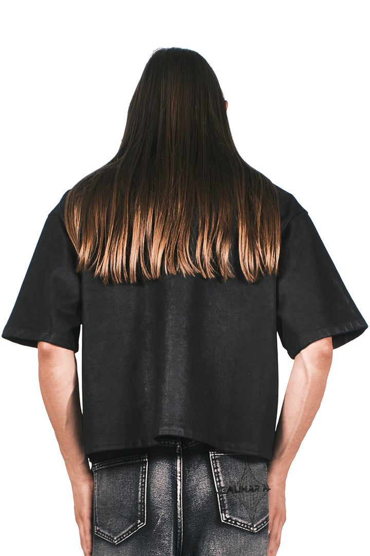 BLACK ECO LEATHER SUEDE SHIRT