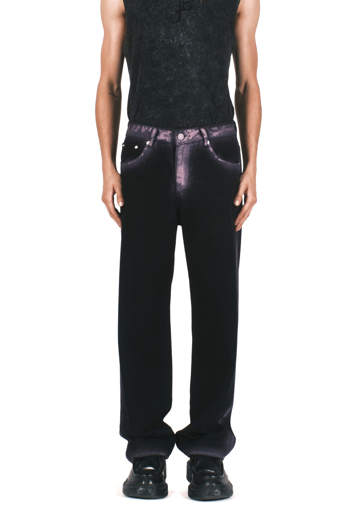 PURPLE SPRAY BLACK COTTON DENIM PANTS