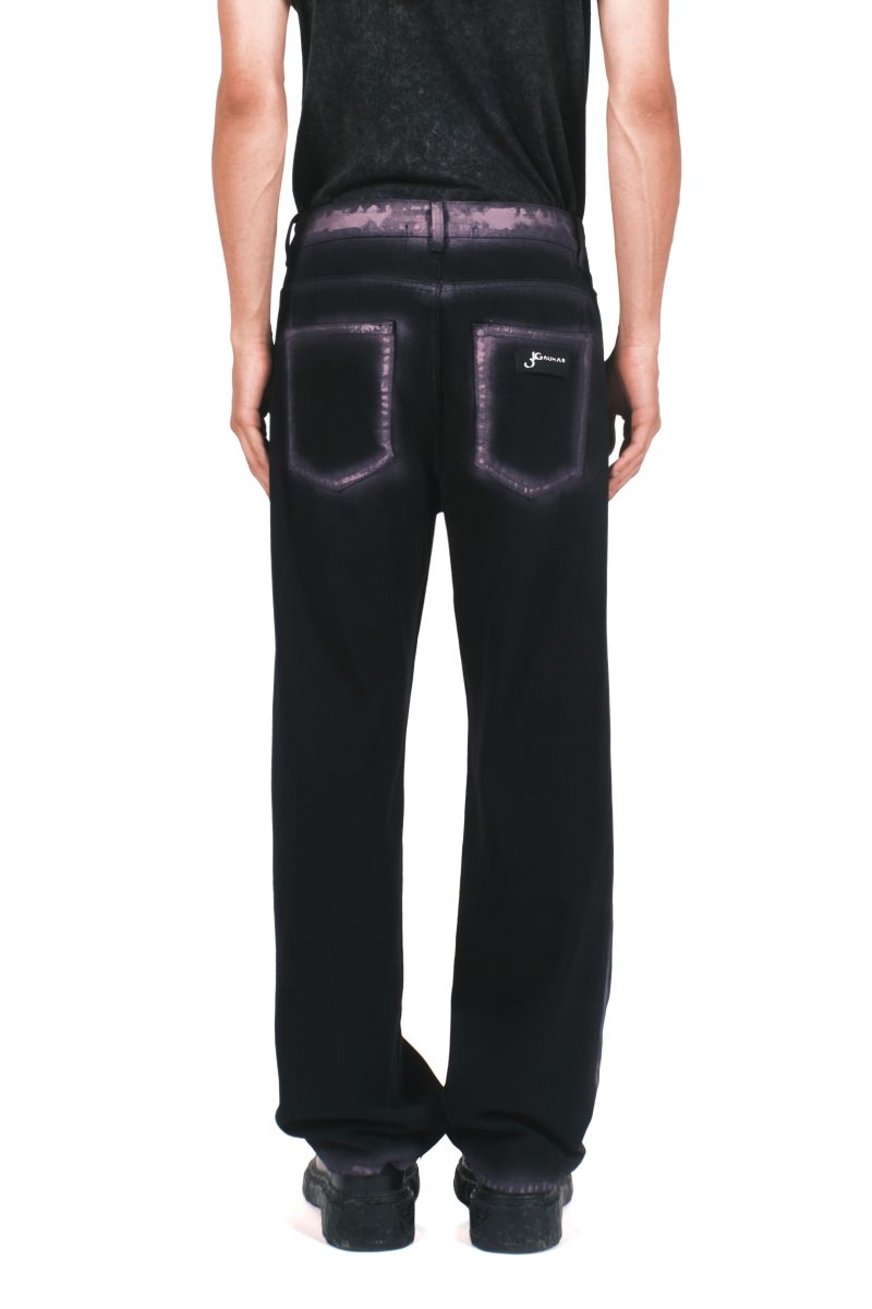 PURPLE SPRAY BLACK COTTON DENIM PANTS