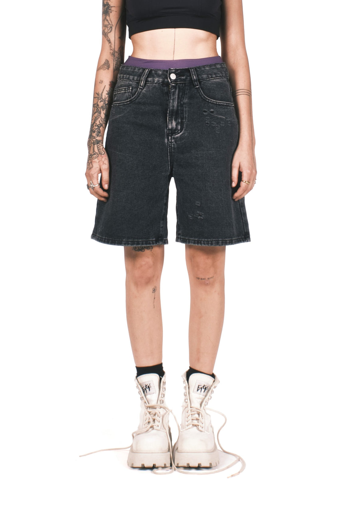 ACID STONE WASH DARK GREY SHORTS