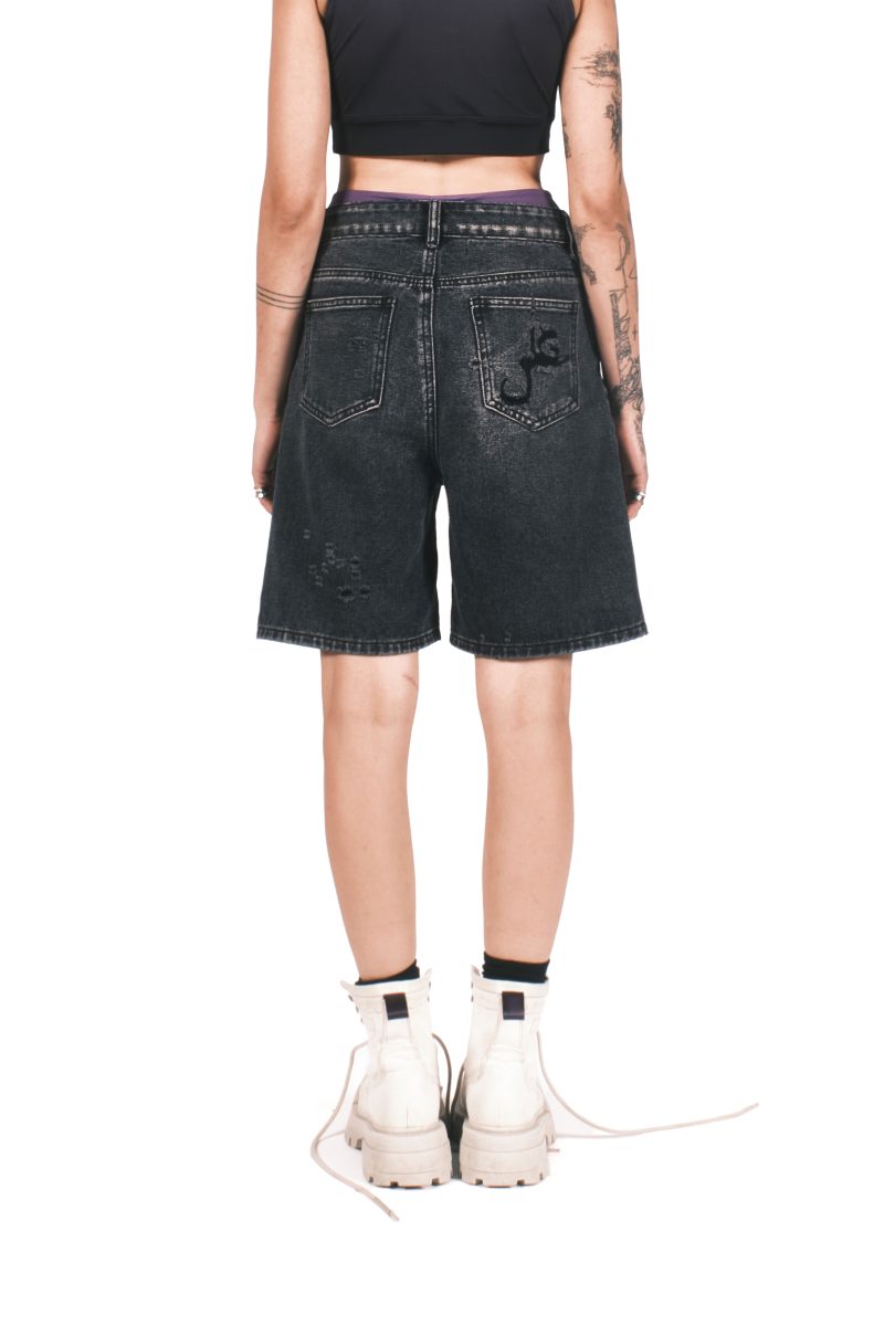 ACID STONE WASH DARK GREY SHORTS