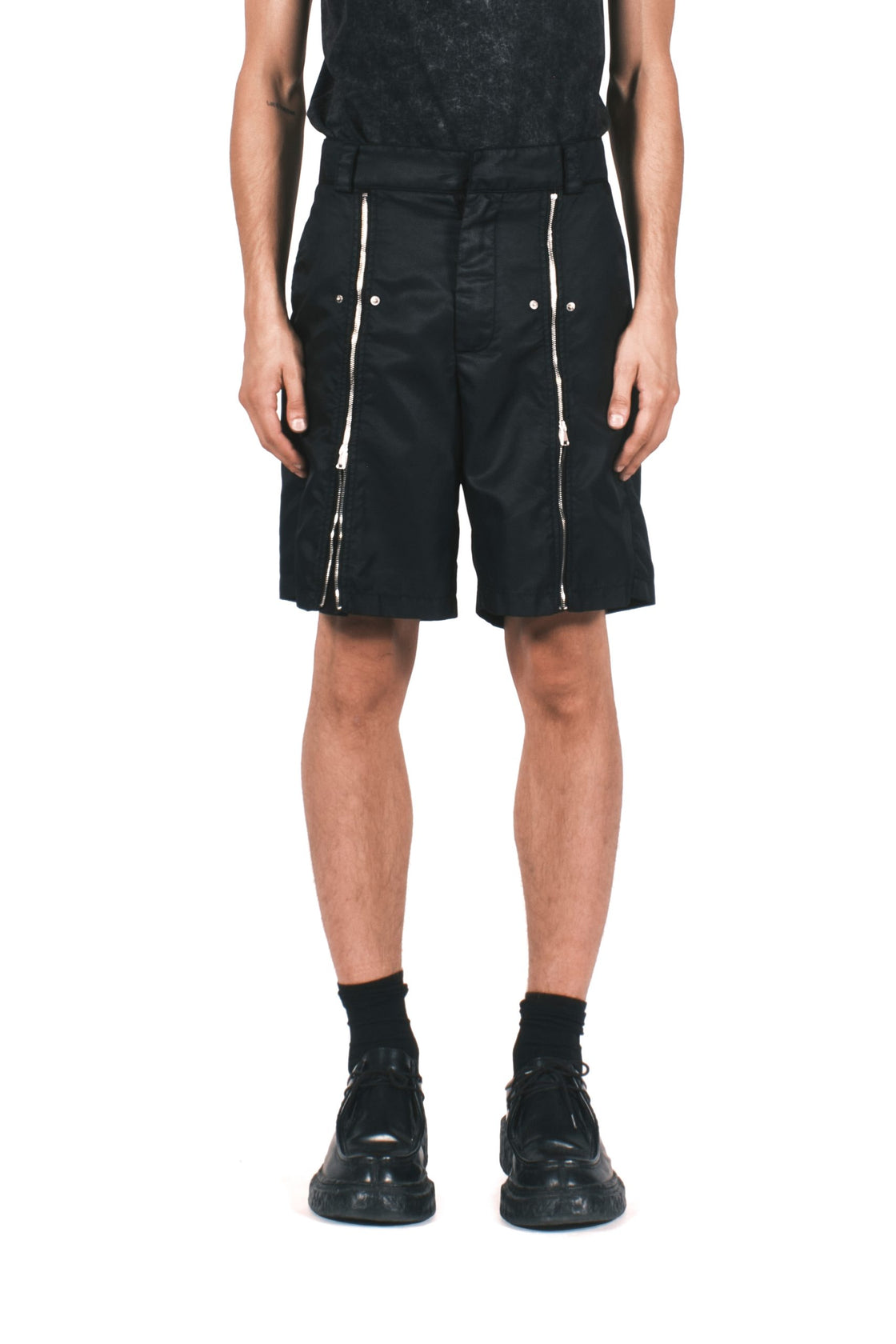 NYLON BLACK DETACHABLE ZIPPER SHORTS