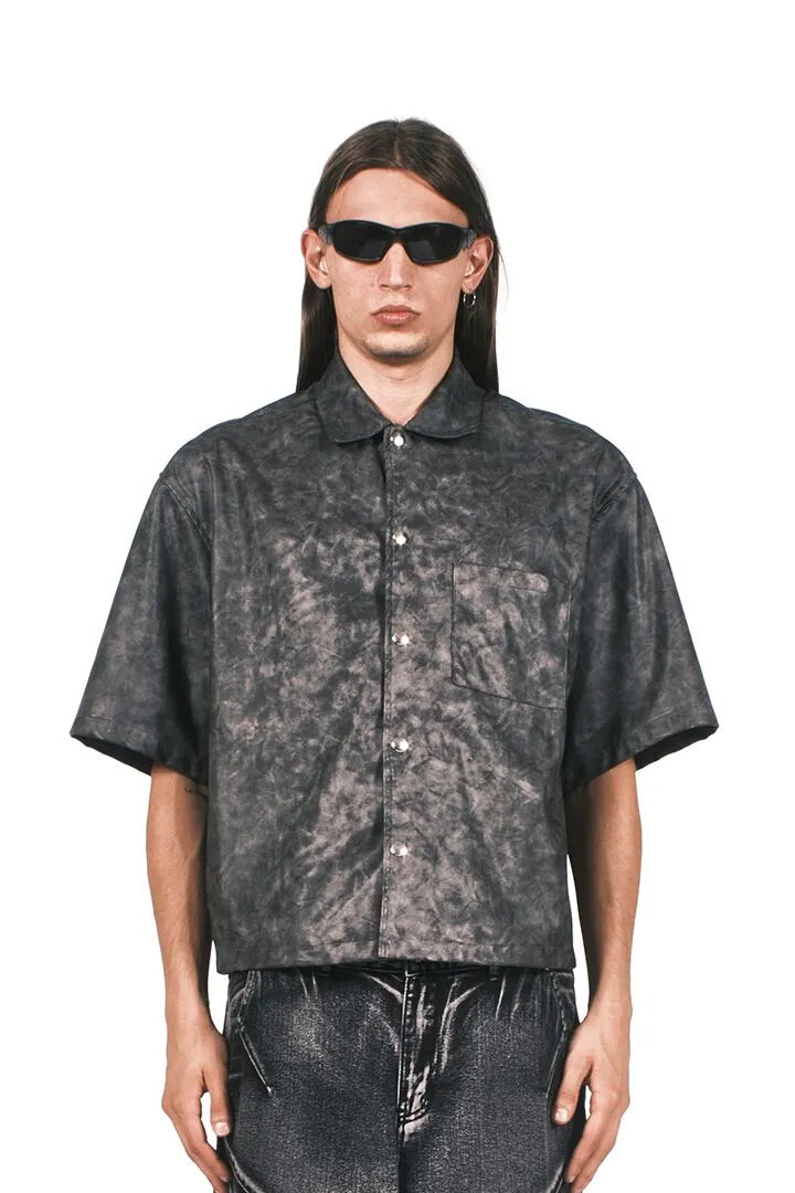 GREY BLACK SHORT SLEEVES ACID WASH SHIRT