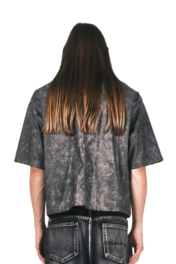 GREY BLACK SHORT SLEEVES ACID WASH SHIRT