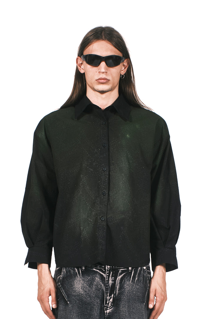 GREEN ACID WASH BLACK LONG SLEEVES SHIRT