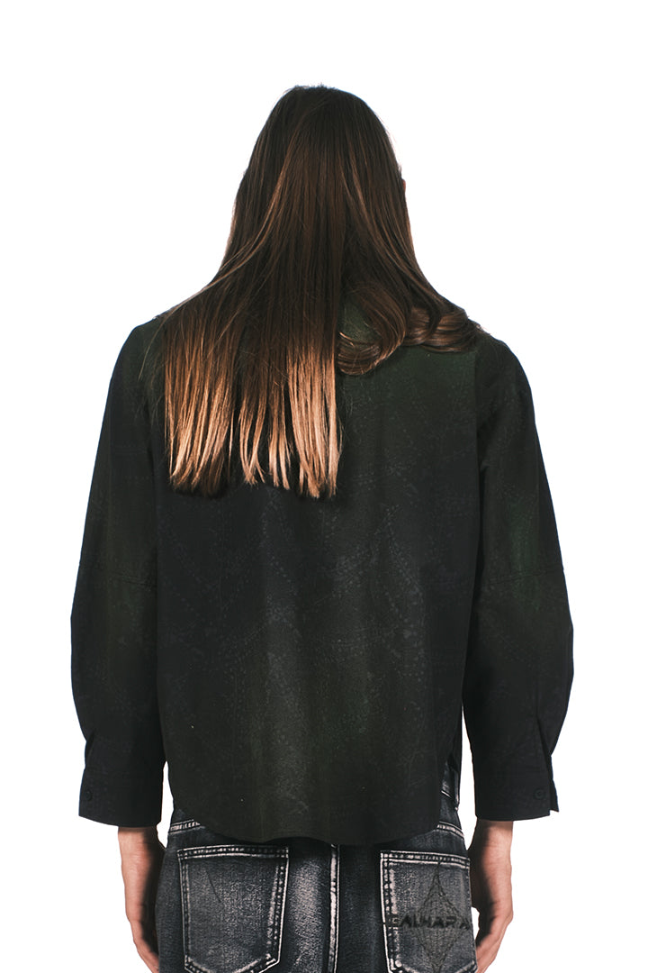 GREEN ACID WASH BLACK LONG SLEEVES SHIRT