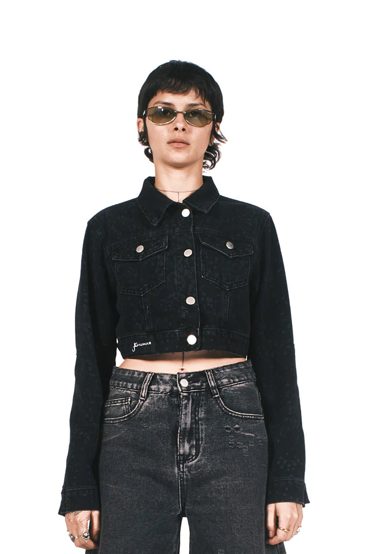 BLACK CROPPED DENIM JACKET