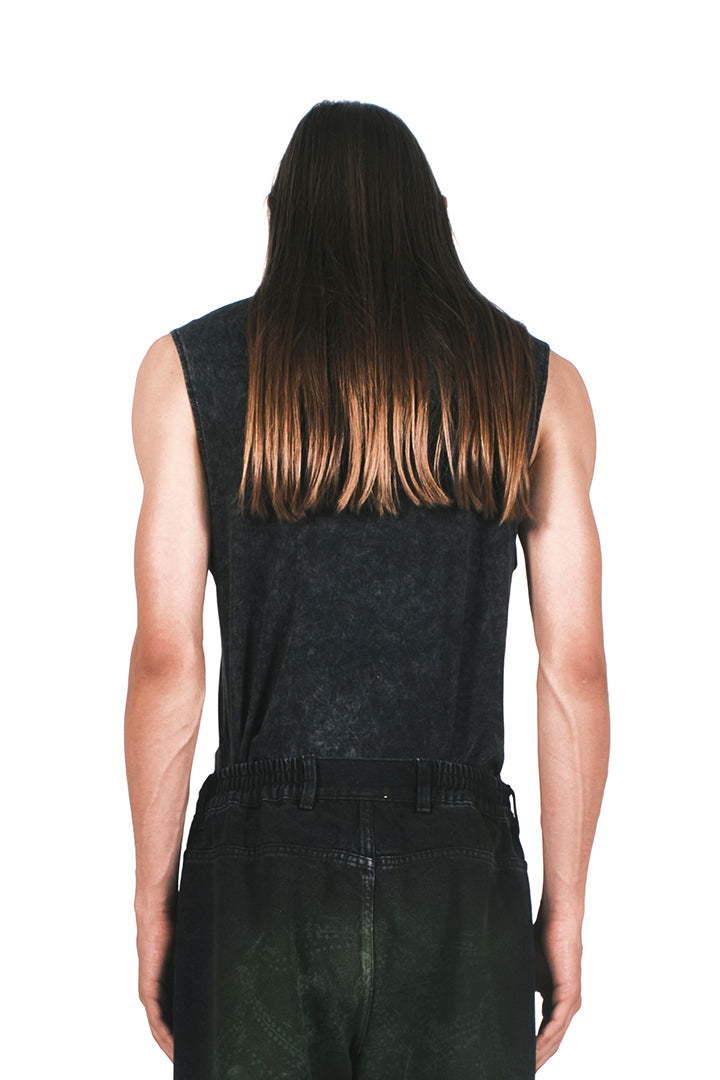 BLACK ACID WASH TANK T-SHIRT