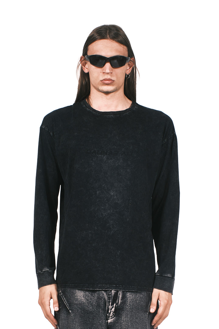 BLACK ACID WASH LONG SLEEVES T-SHIRT