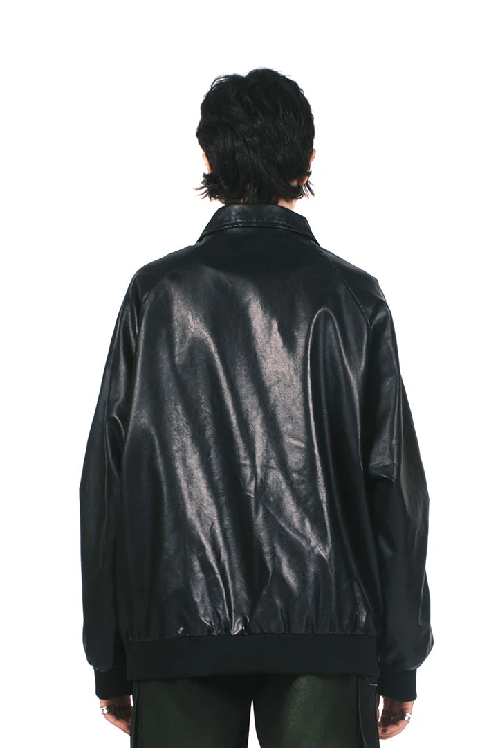 BLACK ECO LEATHER BOMBER JACKET