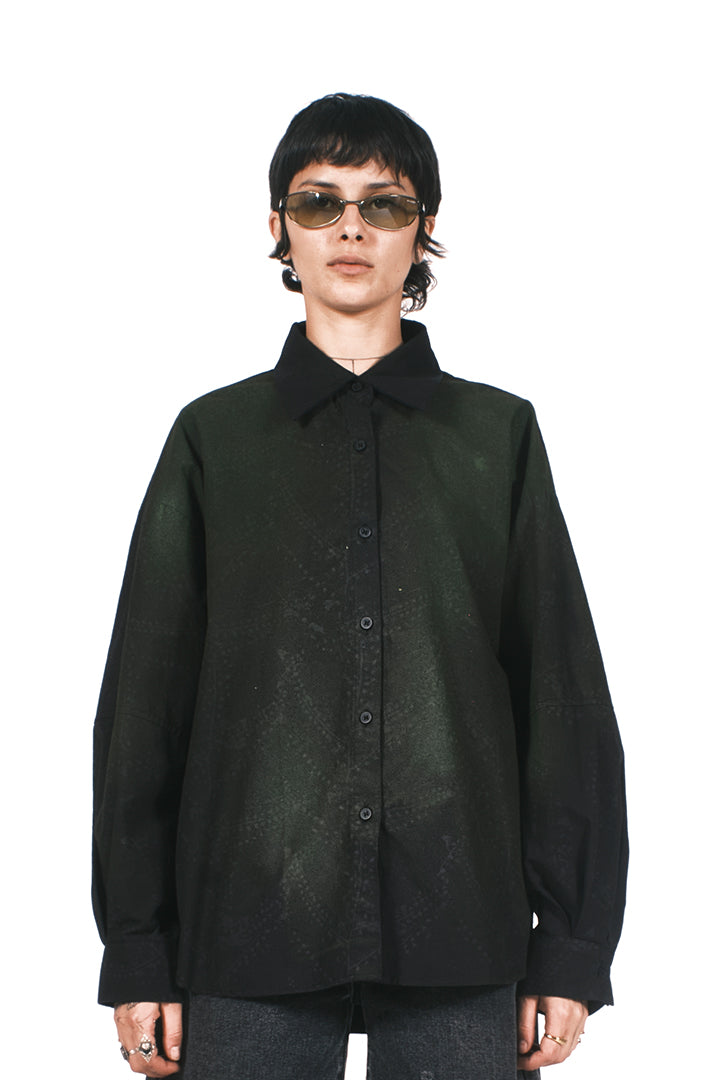 GREEN ACID WASH BLACK LONG SLEEVES SHIRT