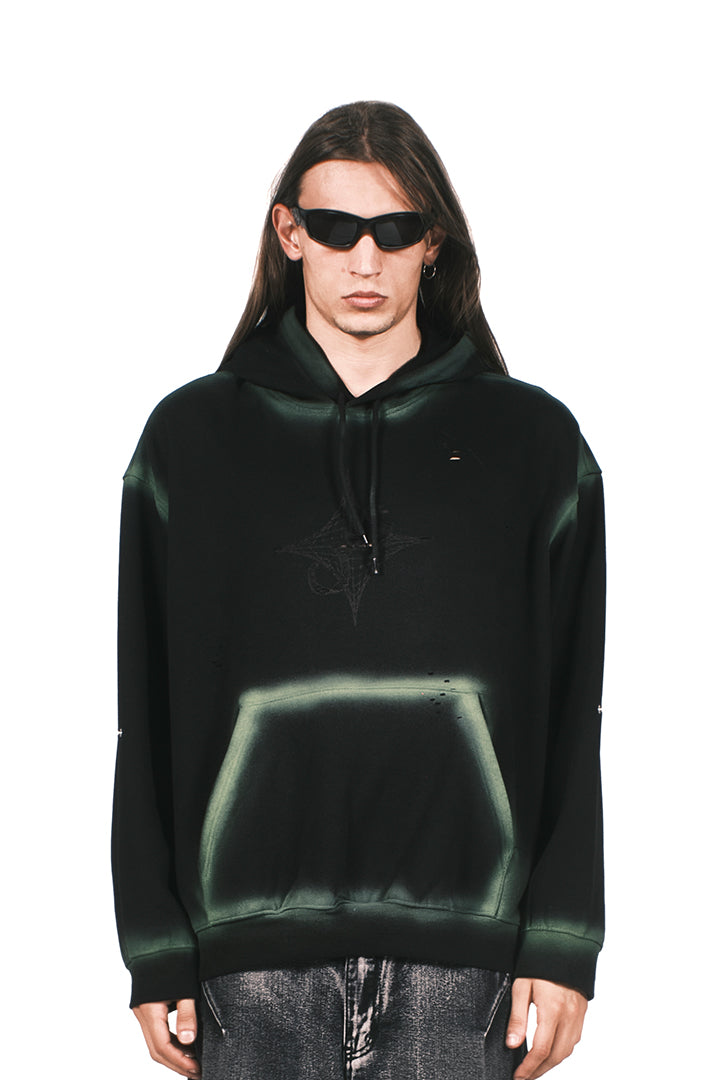 GREEN ACID SPRAY BLACK HOODIE