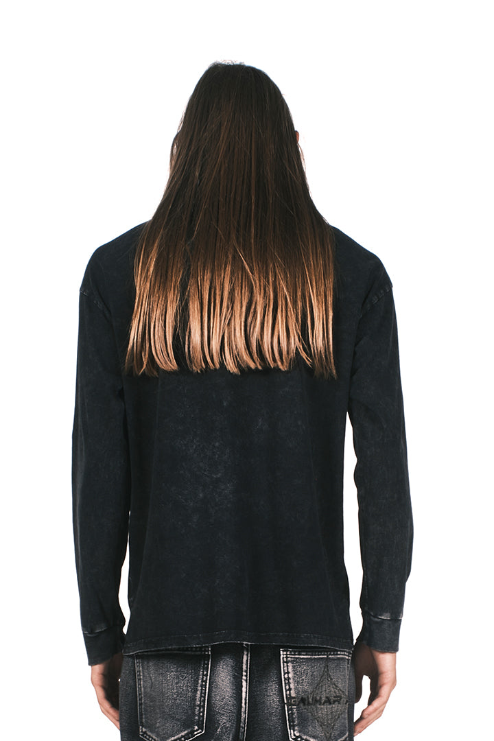 BLACK ACID WASH LONG SLEEVES T-SHIRT