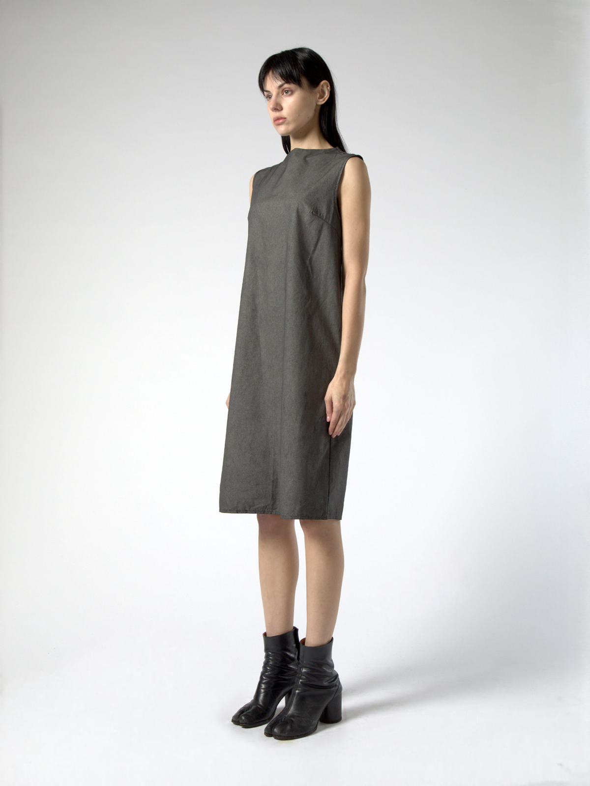 SLEEVELESS WAXED COTTON DRESS
