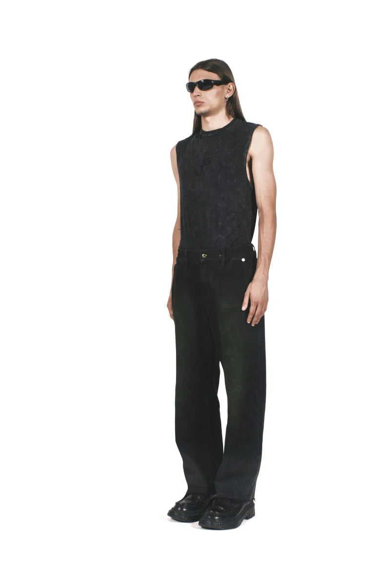 ACID GREEN SPRAY BLACK DENIM PANTS