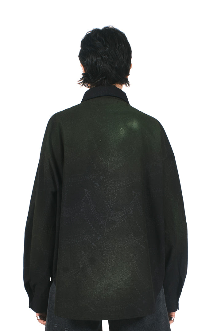 GREEN ACID WASH BLACK LONG SLEEVES SHIRT