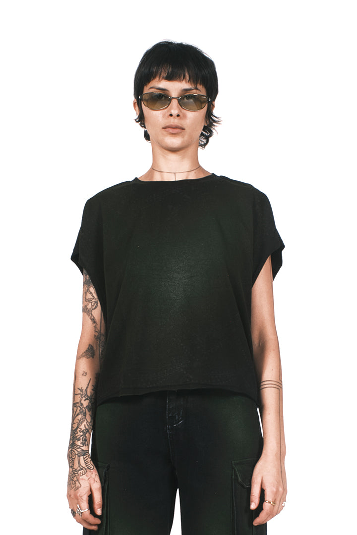 GREEN ACID SPRAY CROPPED TANK TOP