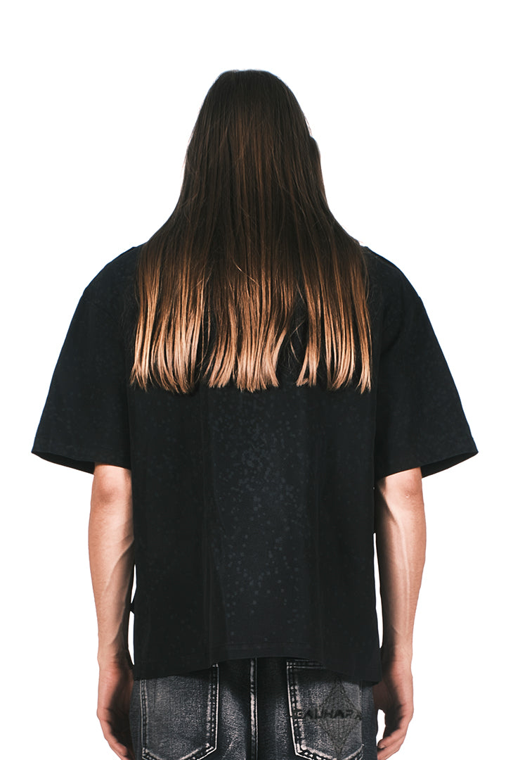 BLACK SHORT SLEEVES SAND LASERED SHIRT