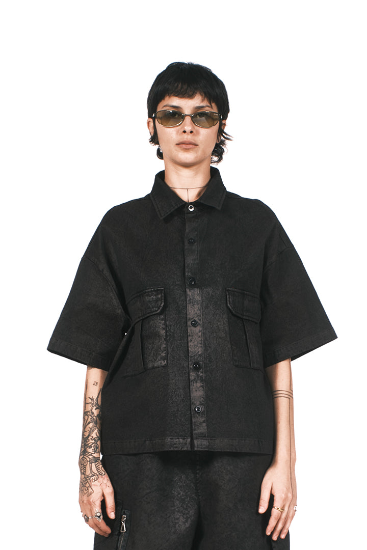 【COSYHARU】Jagard Short Sleeve Denim Jacket COSYHARU】Jagard Short Sleeve Denim Jacket
