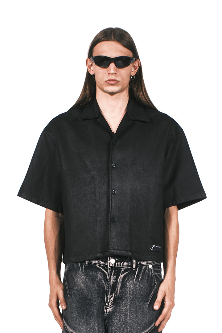 BLACK ECO LEATHER SUEDE SHIRT