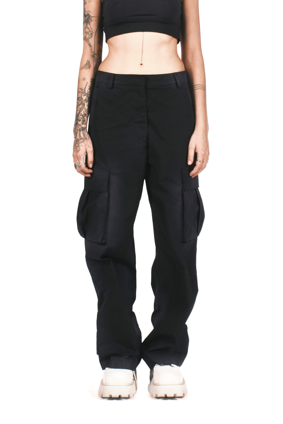 BLACK PURPLE COTTON CARGO PANTS