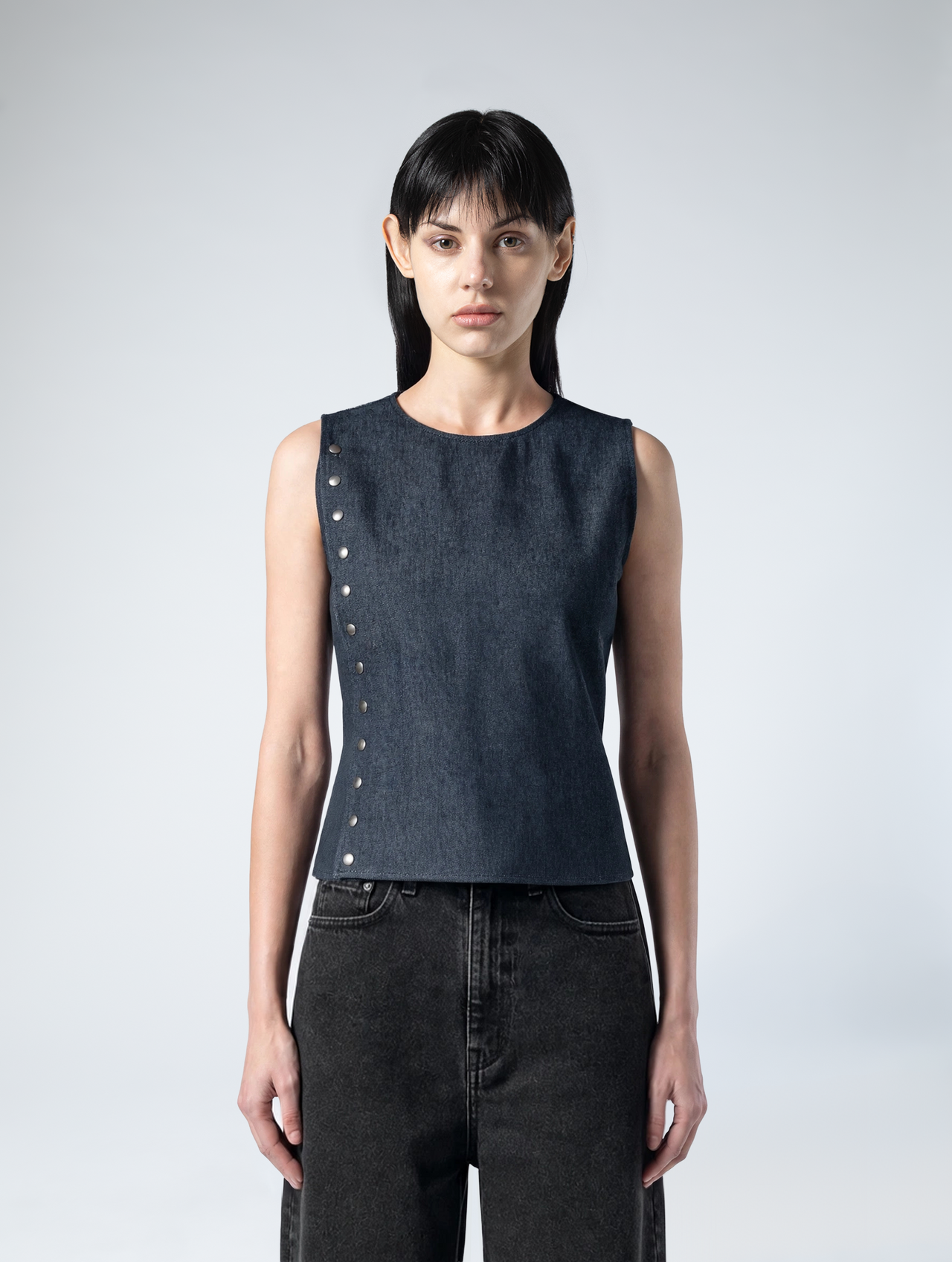 Asymmetric Snap Denim top