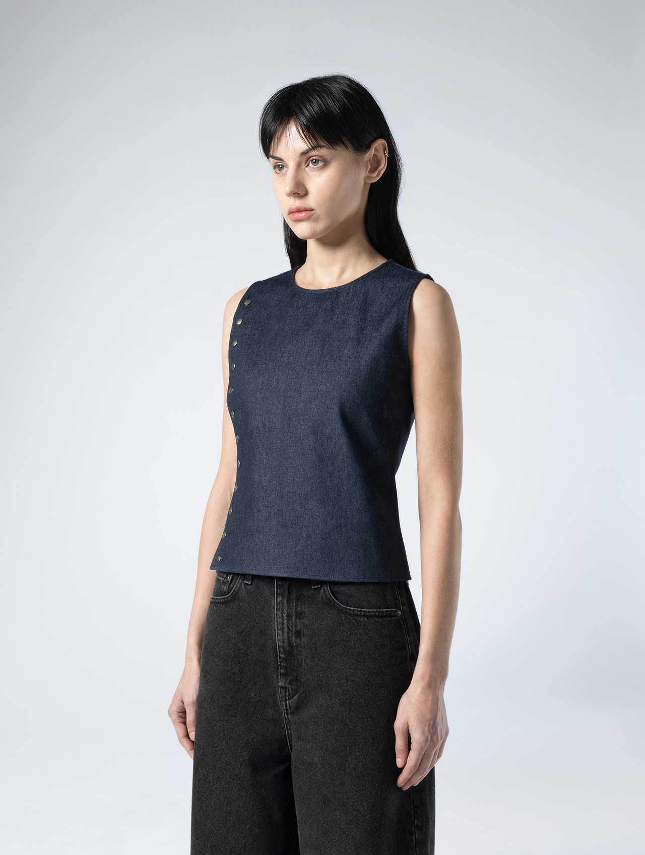 Asymmetric Snap Denim top