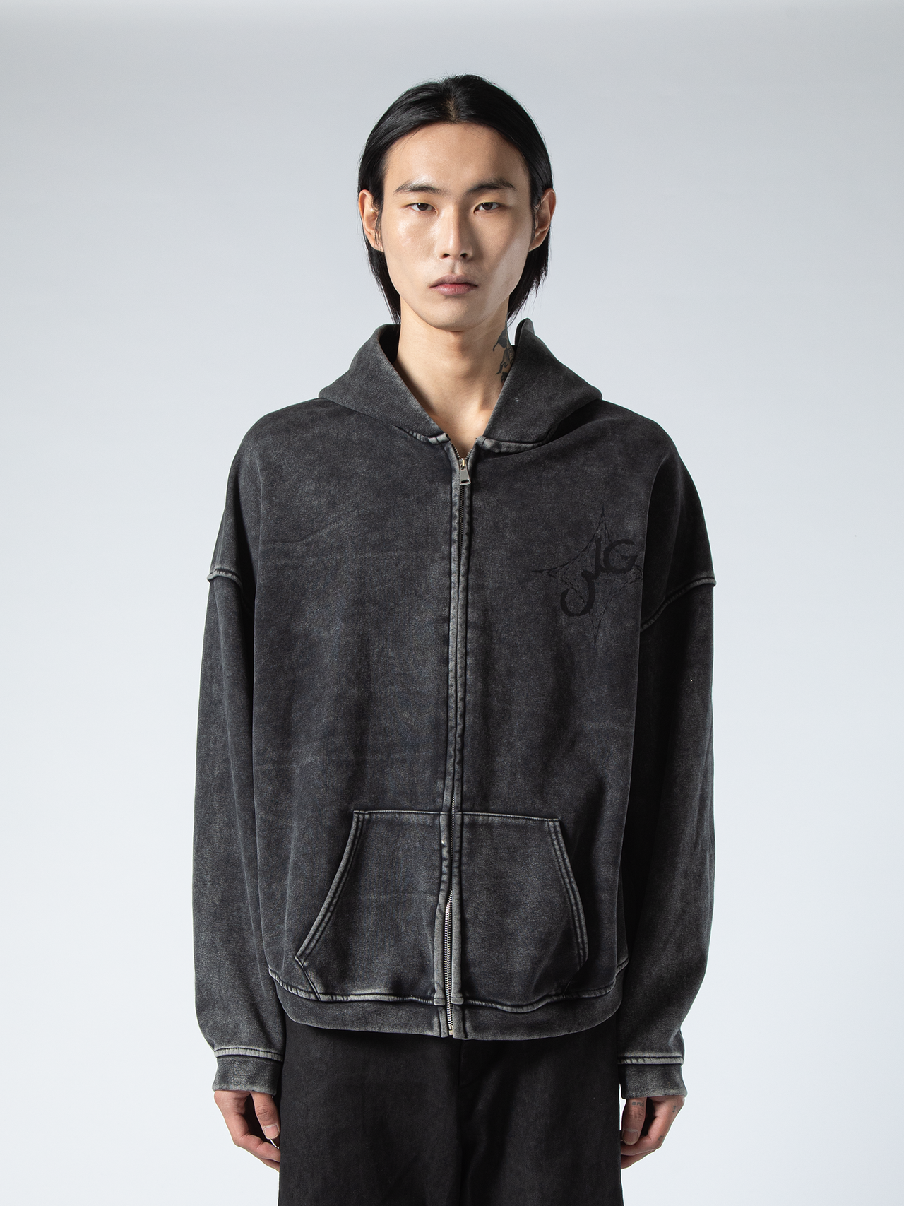 ZIPPERED WAXED HOODIE