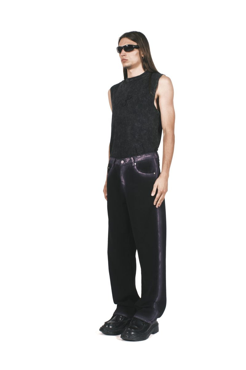 PURPLE SPRAY BLACK COTTON DENIM PANTS