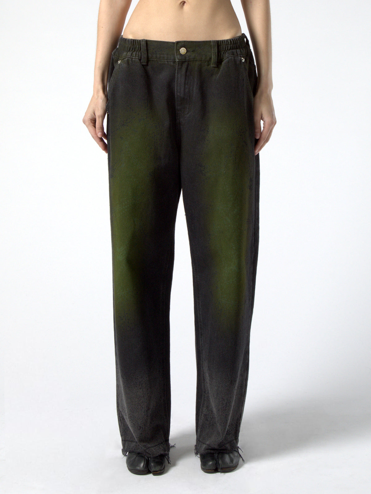 LASER GREEN SPRAY DENIM PANTS
