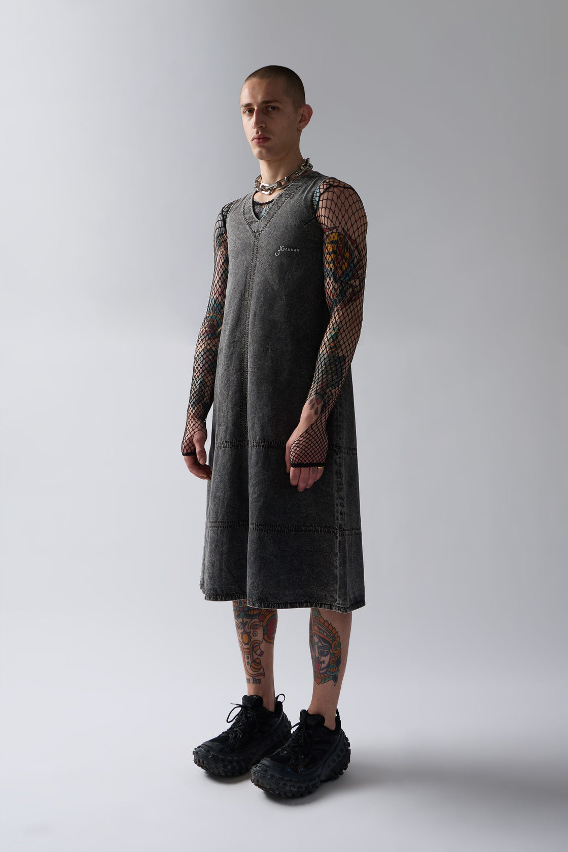 ACID WASH DENIM LOGO DRESS