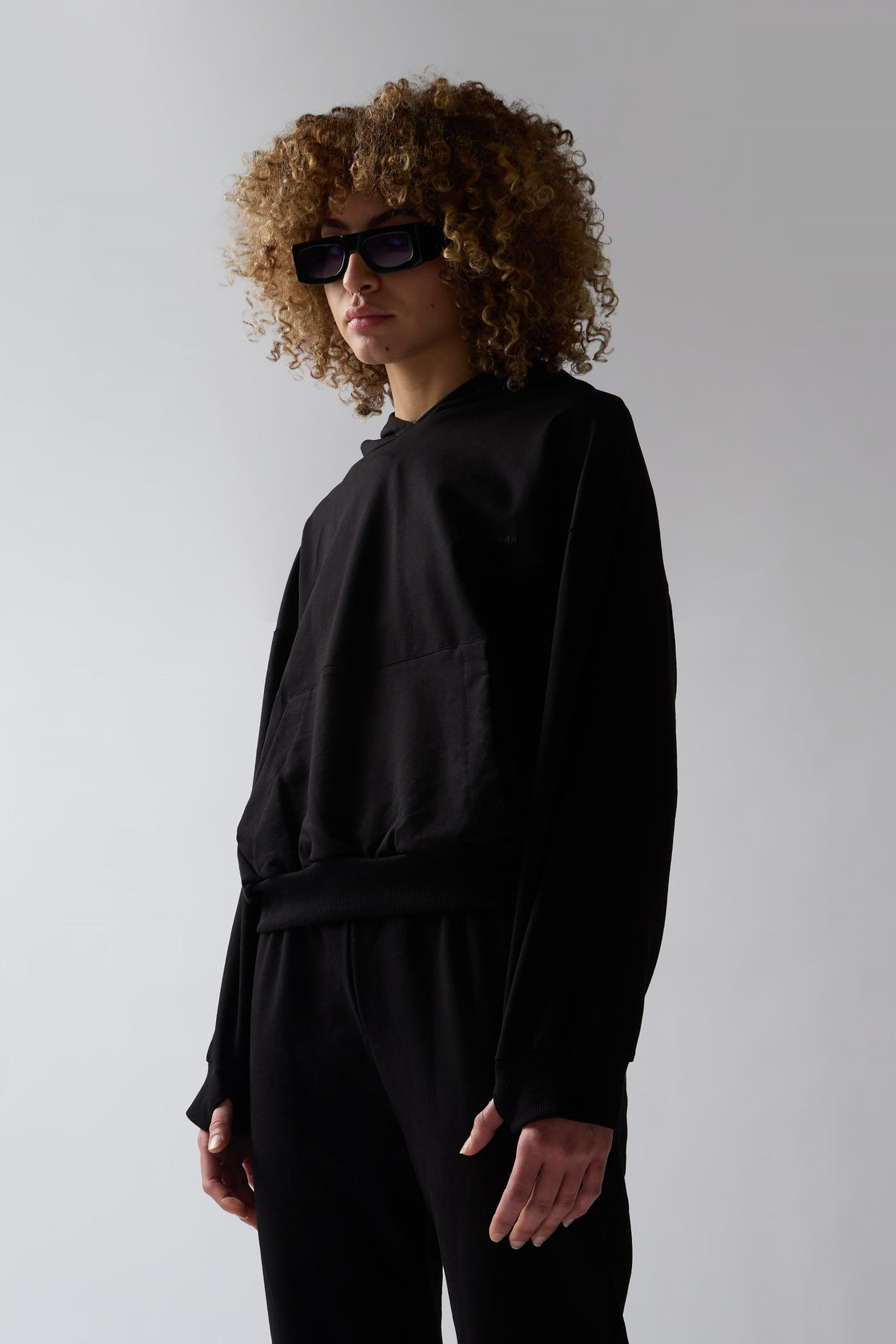 BLACK COTTON JERSEY HOODIE