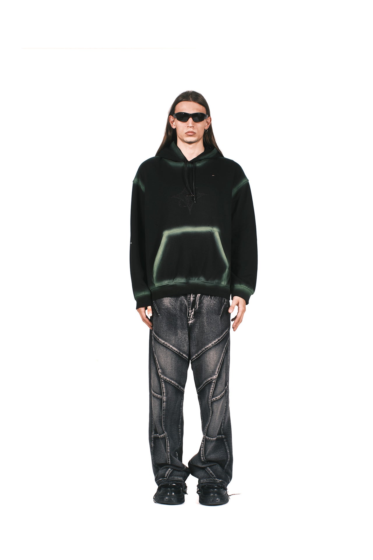 GREEN ACID SPRAY BLACK HOODIE