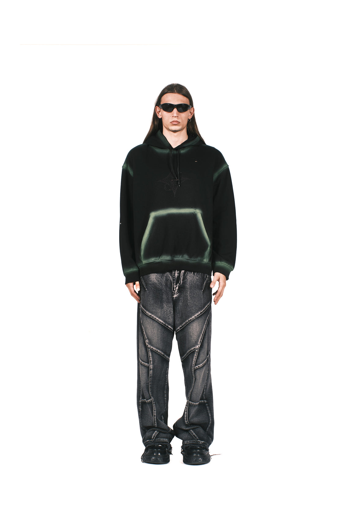 GREEN ACID SPRAY BLACK HOODIE